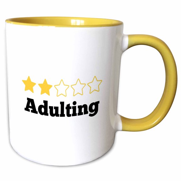 3drose, Adulting Two Stars Typography - Funny Quote with Review Icon, 11oz Two-tone Yellow Mug