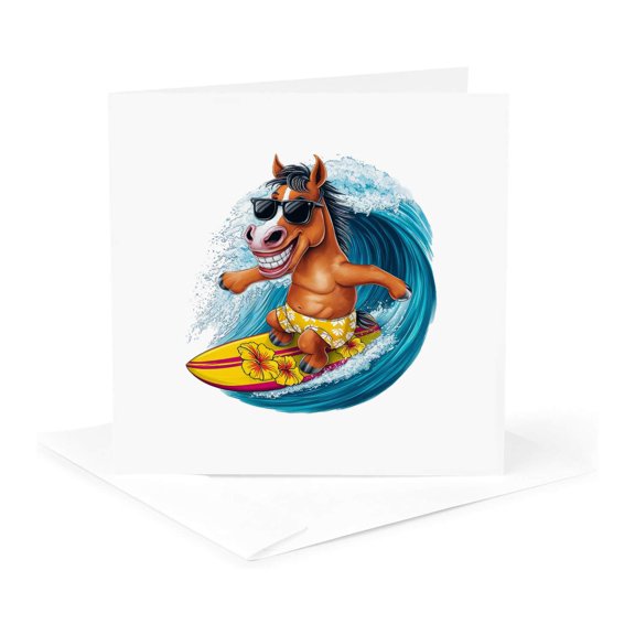 3drose, Adventurous Horse Wave Surfer. Unique Summer Art Gift for Anyone, 1 Greeting Card with Envelope