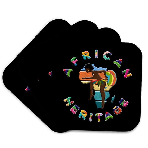 3drose, Africa - African Heritage on Black. African American Patriotic Gift, Set of 4 Coasters - Cork