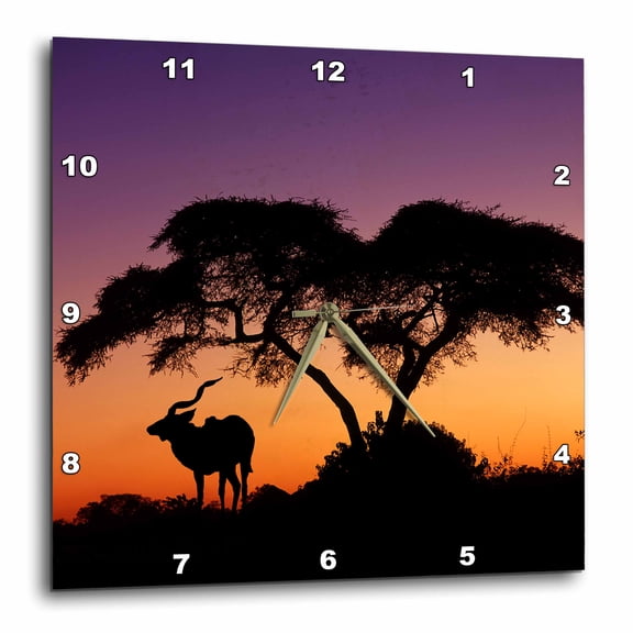 3drose, Africa, Botswana. Silhouette of Greater Kudu and Acacia Tree, 15x15 Wall Clock