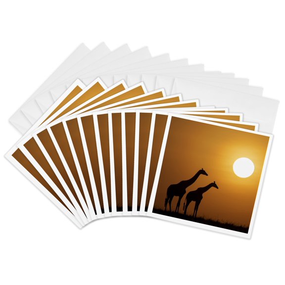 3drose, Africa, Kenya, Maasai Mara National Reserve. Giraffes in Silhouette., 12 Greeting Cards with Envelopes