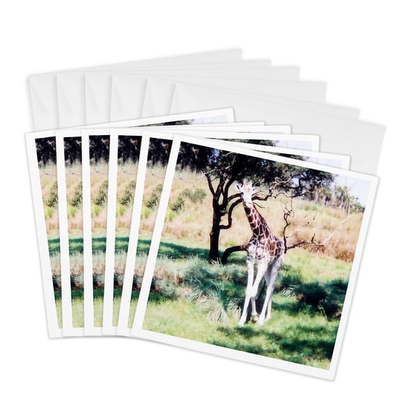 3drose, African Safari with Giraffe, 6 Greeting Cards with Envelopes
