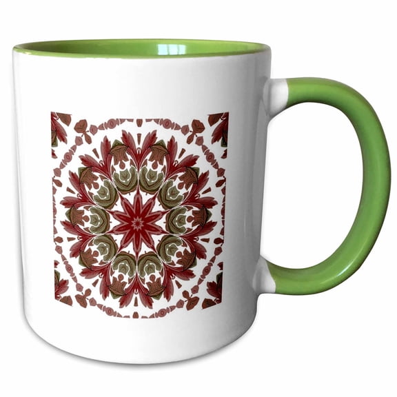 3drose, Ailanthus Leaves Pattern Design Red and Mint Green, 15oz Two-tone Green Mug