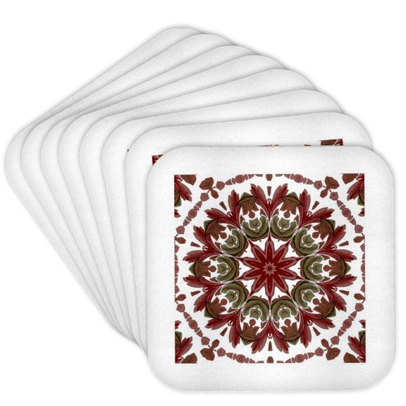 3drose, Ailanthus Leaves Pattern Design Red and Mint Green, Set of 8 Coasters - Soft