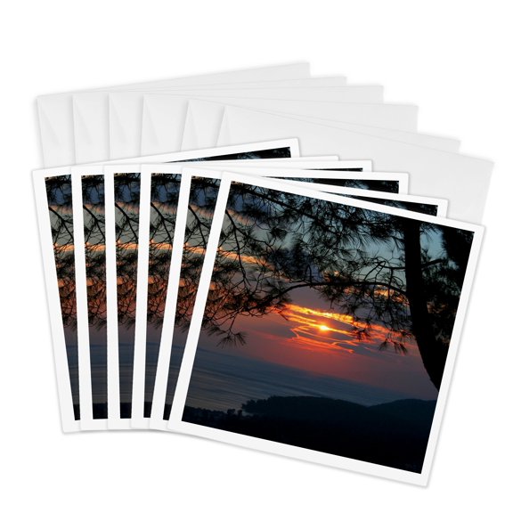 3drose, Akyaka Landscape and Tree Silhouette Sunset, 6 Greeting Cards with Envelopes