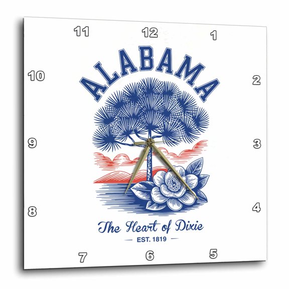 3drose, Alabama State, the Usa. the Heart of Dixie. Established in 1819, 15x15 Wall Clock