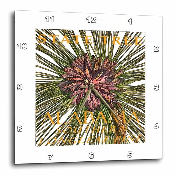 3drose, Alabama Territory Tree the Southern Longleaf Pine, 10x10 Wall Clock