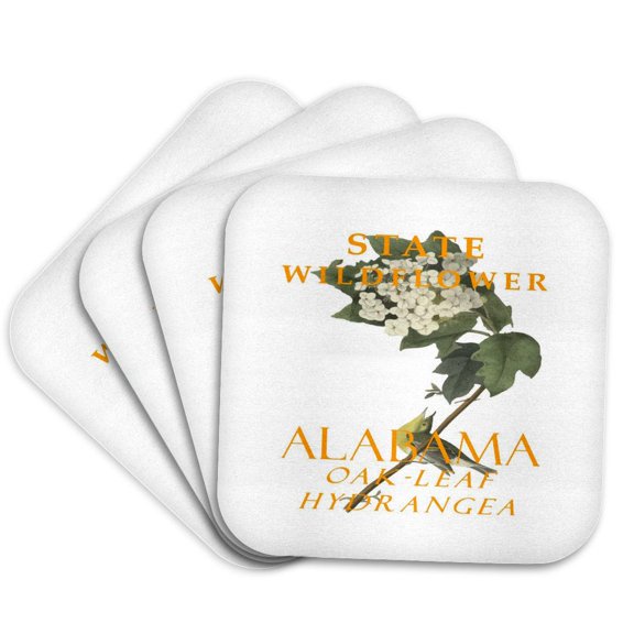 3drose, Alabama Territory Wildflower the Oak-leaf Hydrangea, Set of 4 Coasters - Soft