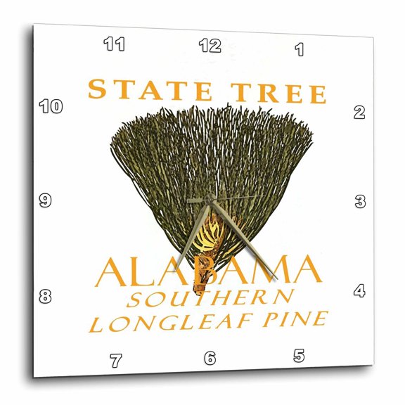 3drose, Alabama Territory the Longleaf Pine Tree, 10x10 Wall Clock
