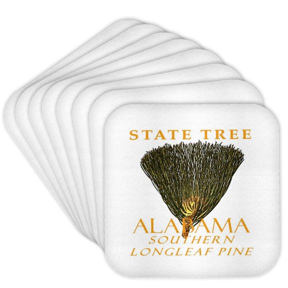 3drose, Alabama Territory the Longleaf Pine Tree, Set of 8 Coasters - Soft