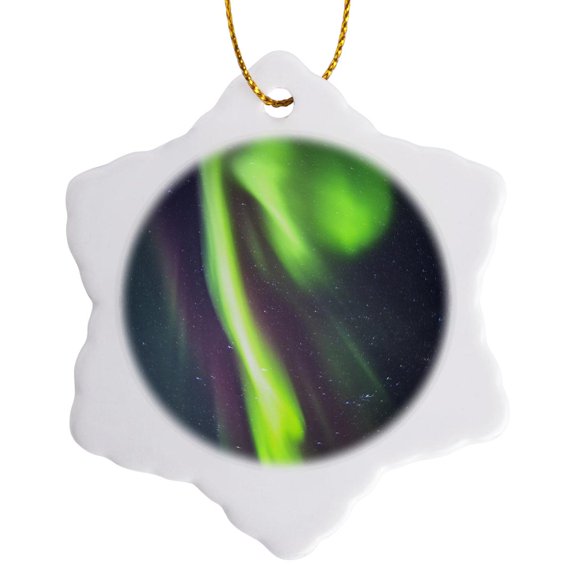 3drose, , Alaska, Fairbanks. Northern Lights and Stars., 3 inch Snowflake Porcelain Ornament
