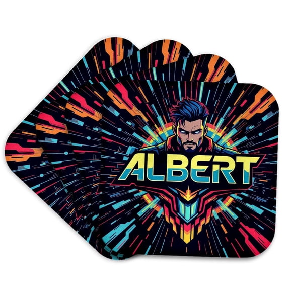3drose, Albert Man Name, Futuristic Elegant Art. Attractive Personal Gift, Set of 4 Coasters - Soft