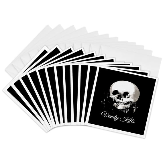 3drose, All Is Vanity Skull Acrylic Painting with Vanity Quote, 12 Greeting Cards with Envelopes