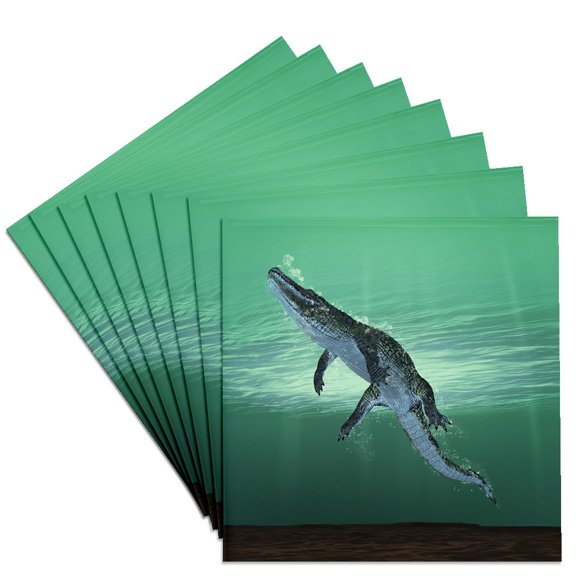 3drose, Alligator Swimming to the Surface, Set of 8 Ceramic Tile Coasters