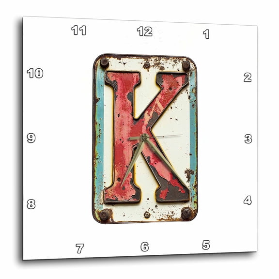 3drose, Alluring Letter K. Grunge Metal Monogram, Industrial Style Art Gift, 10x10 Wall Clock