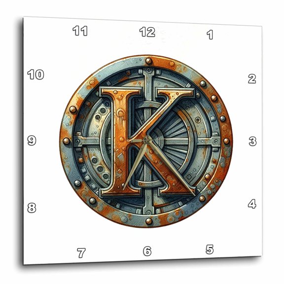 3drose, Alluring Letter K. Round Rusty Metal Plate Nice Colorful Artsy Gift, 15x15 Wall Clock