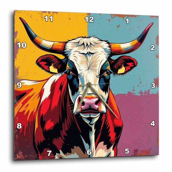 3drose, Amazing Longhorn Bull. Colorful Background. Wonderful Artsy Gift, 10x10 Wall Clock