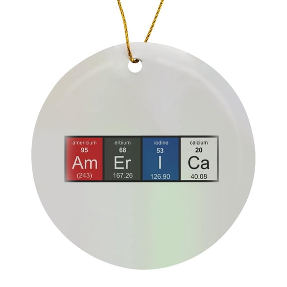 3drose, America in Elements from Periodic Table - Chemistry Chemical Science, Circle Porcelain Ornament