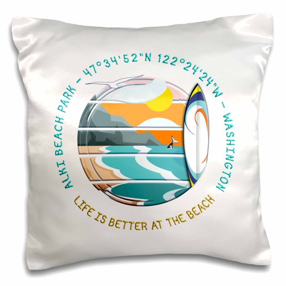 3drose, American Beaches - Alki Beach Park, West Seattle, Washington Gift, 16x16 inch Pillow Case