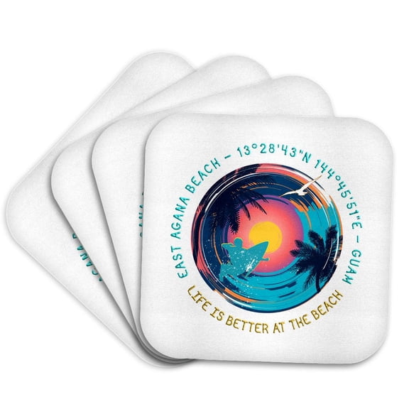 3drose, American Beaches - East Agana Beach, Guam Summer Travel Gifts for Family, Set of 4 Coasters - Cork