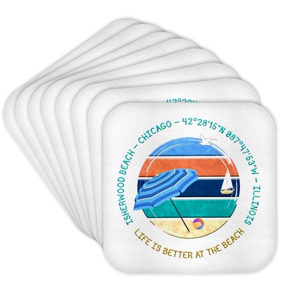 3drose, American Beaches - Isherwood Beach, Chicago, Illinois Gifts for Family, Set of 8 Coasters - Cork