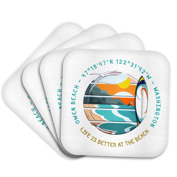 3drose, American Beaches - Owen Beach, Tacoma, Pierce County, Washington Gift, Set of 4 Coasters - Cork
