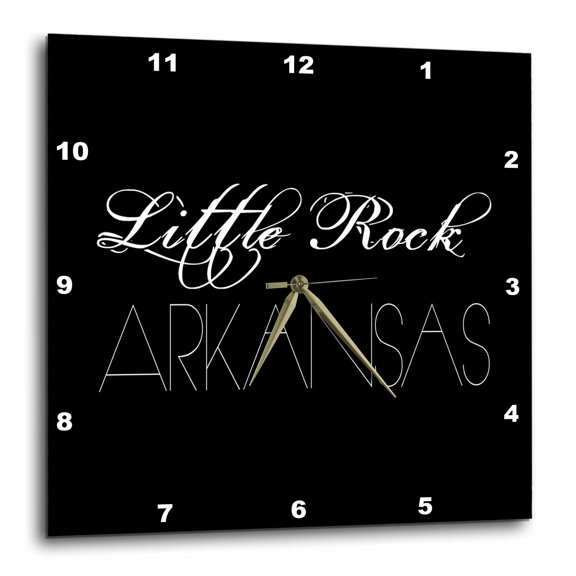 3drose, American Cities - Little Rock Arkansas, White on Black, 15x15 Wall Clock