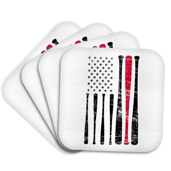 3drose, American Flag Baseball Bats Usa Patriot, Set of 4 Coasters - Soft
