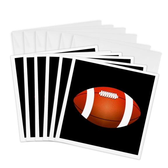 3drose, American Football Ball on Black Background. Add Custom Text, 6 Greeting Cards with Envelopes