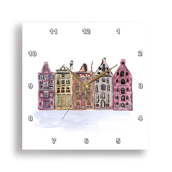 3drose, Amsterdam Building in Watercolor, 15x15 Wall Clock