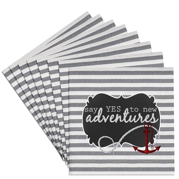 3drose, Anchors Away Nautical Themed Stripes in Gray, White and Red, Set of 8 Ceramic Tile Coasters