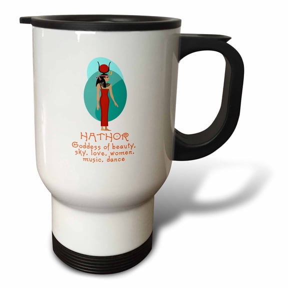 3drose, Ancient Egyptian Goddess Hathor. Love, Beauty, Woman, Music, Dance, 14oz Stainless Steel Travel Mug