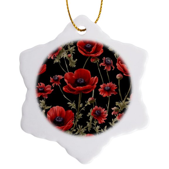 3drose, Anemone Floral Pattern Vector Cut Out, 3 inch Snowflake Porcelain Ornament