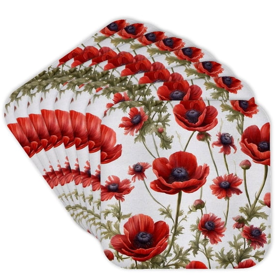 3drose, Anemone Floral Pattern Vector Cut Out, Set of 8 Coasters - Cork