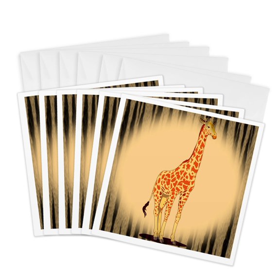 3drose, Animal Print Giraffe - Fun Animals - Cute, 6 Greeting Cards with Envelopes