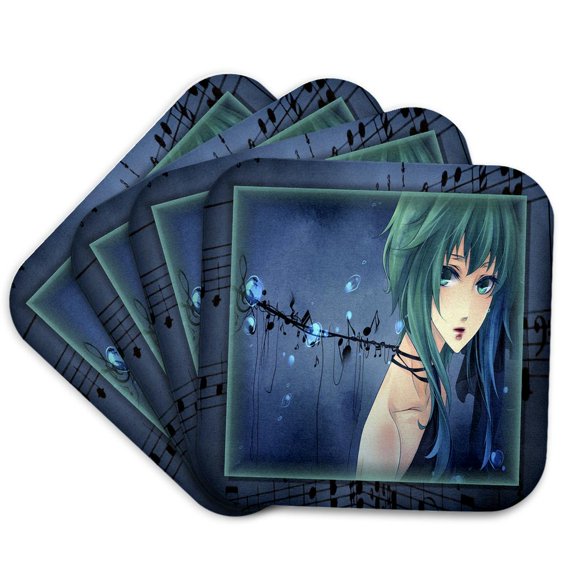 3drose, Anime and Notes, Set of 4 Coasters - Cork