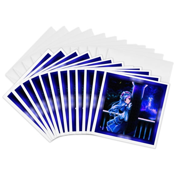 3drose, Anime on a Balcony, 12 Greeting Cards with Envelopes
