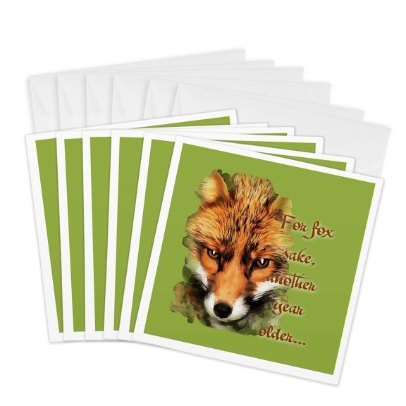 3drose, Another Year Older with Beautiful Artistic Fox for Fox Sake Greeting, 6 Greeting Cards with Envelopes
