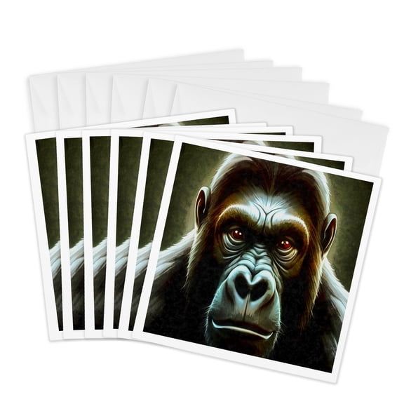 3drose, Ape Mountain Gorilla Fun Face Character Portrait, 6 Greeting Cards with Envelopes