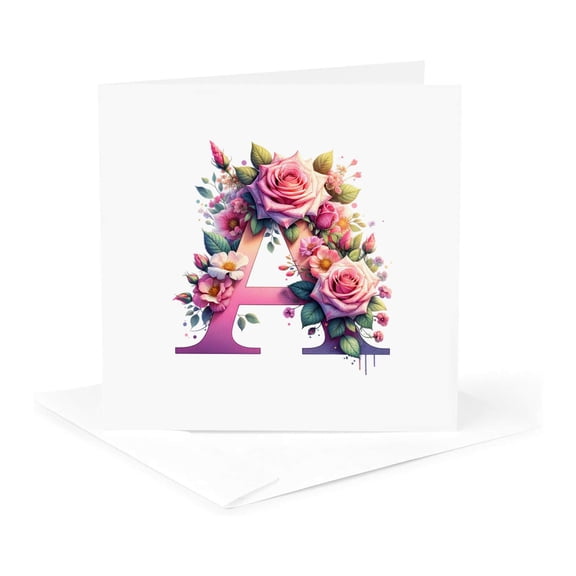 3drose, Appealing Letter A. Floral Monogram, Decorated with Rose Flowers, 1 Greeting Card with Envelope