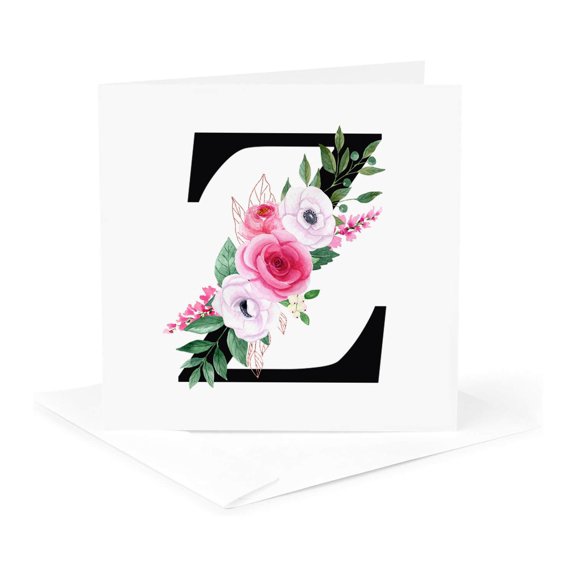 3drose, Appealing Letter Z. Rose Flower Monogram. Impressive Personal Art, 1 Greeting Card with Envelope