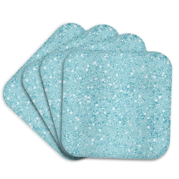 3drose, Aqua Blue Sparkle Confetti Bokeh, Set of 4 Coasters - Soft