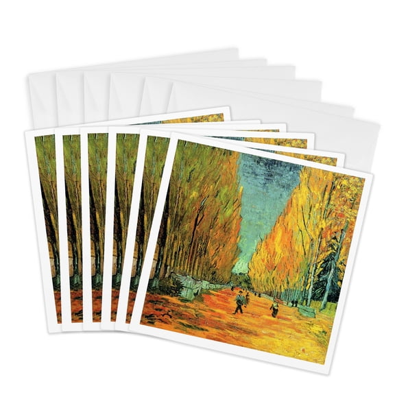 3drose, Aqua N Yellow Framed Van Gogh Landscape, 6 Greeting Cards with Envelopes