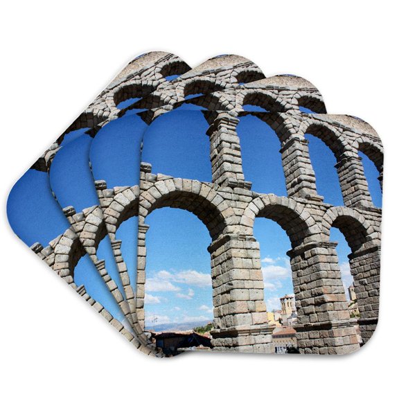 3drose, Aqueduct of Segovia, Famous Roman Aqueduct Segovia, Spain, Set of 4 Coasters - Soft
