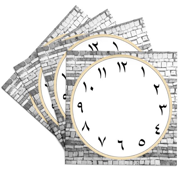 3drose, Arabic Clock Face with Arabic Numbers - Grey Tile Graphic - Gray, Set of 4 Ceramic Tile Coasters