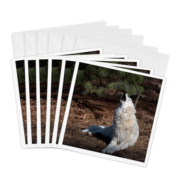 3drose, Arctic Wolf Howling, 6 Greeting Cards with Envelopes