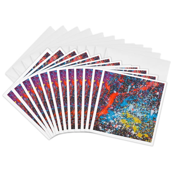 3drose, Argentina, Buenos Aires. Colorful Paint Splatters., 12 Greeting Cards with Envelopes