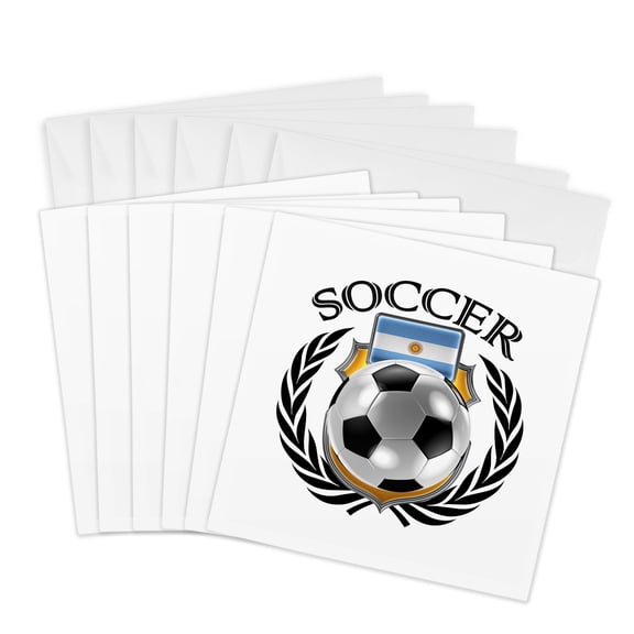 3drose, Argentina Soccer Ball with Fan Crest, 6 Greeting Cards with Envelopes
