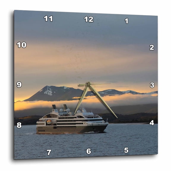 3drose, Argentina. Tierra Del Fuego. Cruise Ship Going Through the Channel., 15x15 Wall Clock