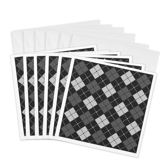 3drose, Argyle Design Grey, 6 Greeting Cards with Envelopes